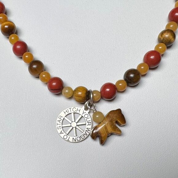 CAROLYN POLLACK STERLING SILVER TIGERS EYE BEADED WAGON WHEEL NECKLACE  16" -20" - Picture 12 of 16